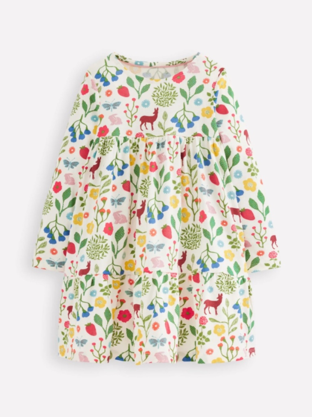 Mini Boden - Ivory Woodland Walk Ariel Long Sleeve Twirly Dress, Size 8-9y